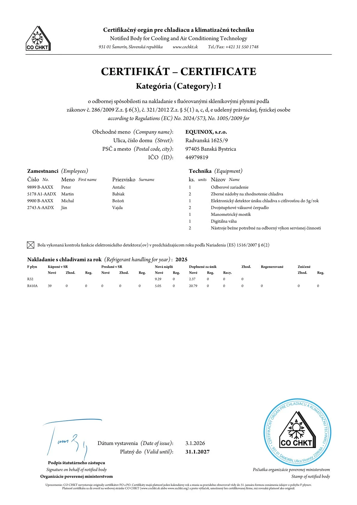 Certifikát F-plyny